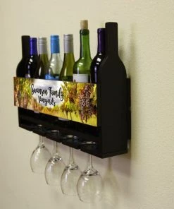 Promo 👍 BarMan CUSTOMIZABLE Wall Mounted Wine Bottle & Glass Hanging Shelf W/ Vineyard Plaque 🧨 -BarMan shop Wine Bottle Glass Plaque 3 7961c662 7a5e 47b0 887b 0c892a51859c 700x700