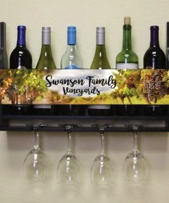 Promo 👍 BarMan CUSTOMIZABLE Wall Mounted Wine Bottle & Glass Hanging Shelf W/ Vineyard Plaque 🧨 -BarMan shop Wine Bottle Glass Plaque 5 1e1aad22 326a 4fef a9ab 080c6bf724f1 700x700