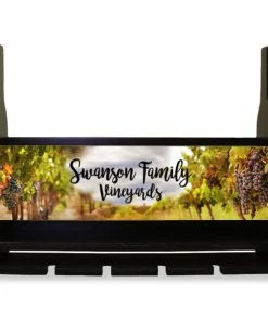 Promo 👍 BarMan CUSTOMIZABLE Wall Mounted Wine Bottle & Glass Hanging Shelf W/ Vineyard Plaque 🧨