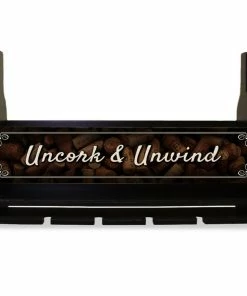 Discount 🧨 BarMan Wall Mounted Wine Bottle & Glass Hanging Shelf W/ Uncork & Unwind Plaque ⌛