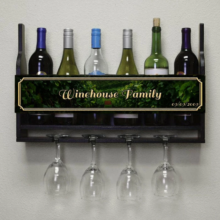 Wholesale π BarMan CUSTOMIZABLE Wall Mounted Wine Bottle & Glass Hanging Shelf W/ Painted Vineyard Plaque β 4 Wholesale π BarMan CUSTOMIZABLE Wall Mounted Wine Bottle & Glass Hanging Shelf W/ Painted Vineyard Plaque β - Image 2