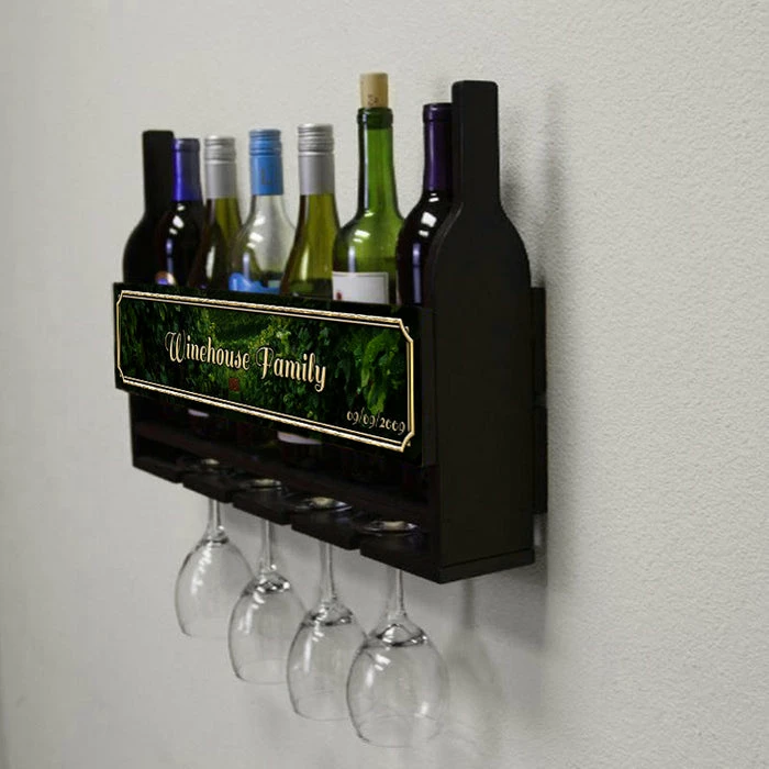 Wholesale π BarMan CUSTOMIZABLE Wall Mounted Wine Bottle & Glass Hanging Shelf W/ Painted Vineyard Plaque β 6 Wholesale π BarMan CUSTOMIZABLE Wall Mounted Wine Bottle & Glass Hanging Shelf W/ Painted Vineyard Plaque β - Image 4