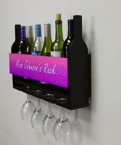 Cheap 👏 BarMan CUSTOMIZABLE Wall Mounted Wine Bottle & Glass Hanging Shelf W/ Fun Pink Plaque 😀 11 Cheap 👏 BarMan CUSTOMIZABLE Wall Mounted Wine Bottle & Glass Hanging Shelf W/ Fun Pink Plaque 😀 -BarMan shop customizable wall wine glass hanging shelf bottles glasses side miss 700x700