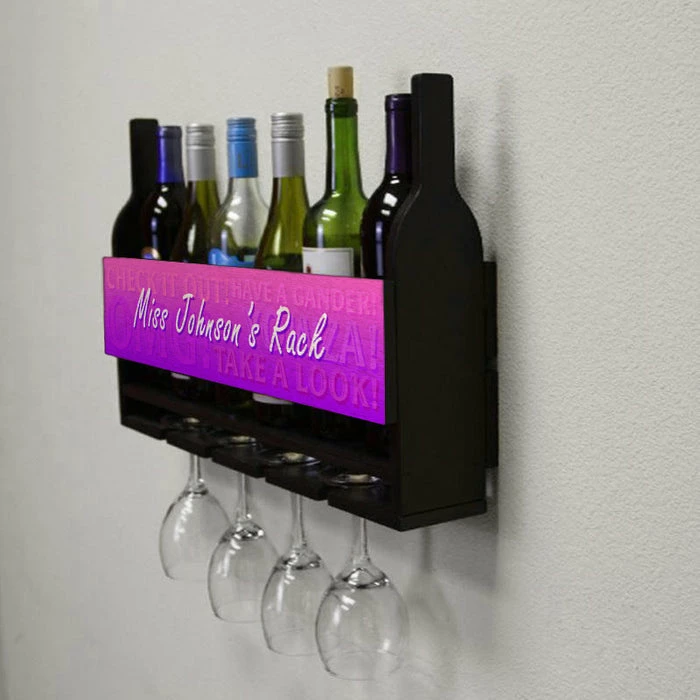 Cheap 👏 BarMan CUSTOMIZABLE Wall Mounted Wine Bottle & Glass Hanging Shelf W/ Fun Pink Plaque 😀 6 Cheap 👏 BarMan CUSTOMIZABLE Wall Mounted Wine Bottle & Glass Hanging Shelf W/ Fun Pink Plaque 😀 - Image 4