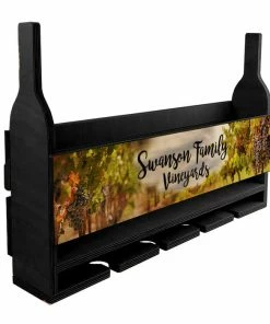 Promo 👍 BarMan CUSTOMIZABLE Wall Mounted Wine Bottle & Glass Hanging Shelf W/ Vineyard Plaque 🧨 -BarMan shop wine rack black sample 700x700